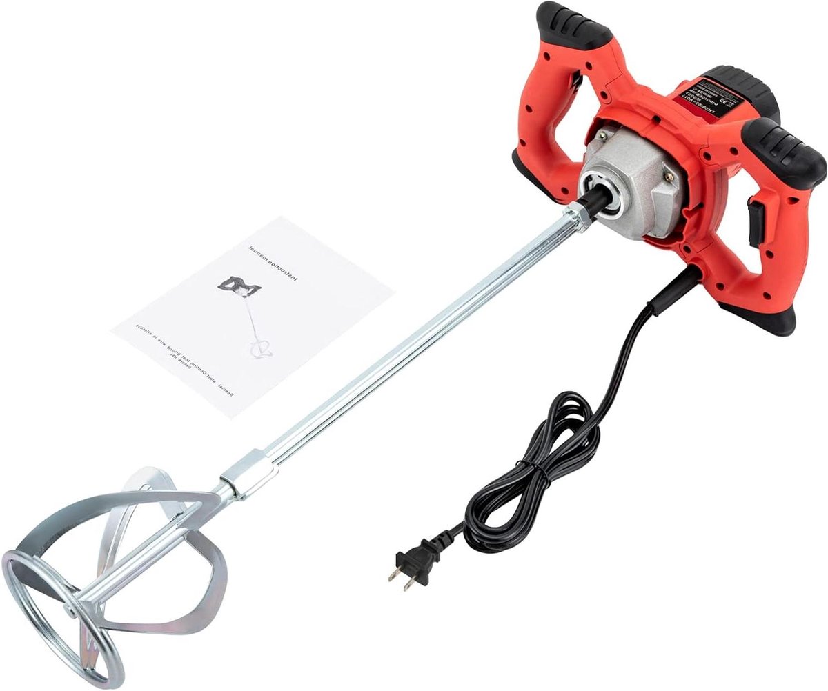 Portable Concrete Mixer 1500W Electric Handheld Concrete Cement Mortar Mixer, Adjustable 6 Speed Thinset Mortar Grout Plaster Paint Mud Feeder Mixer Machine Stirring Tools