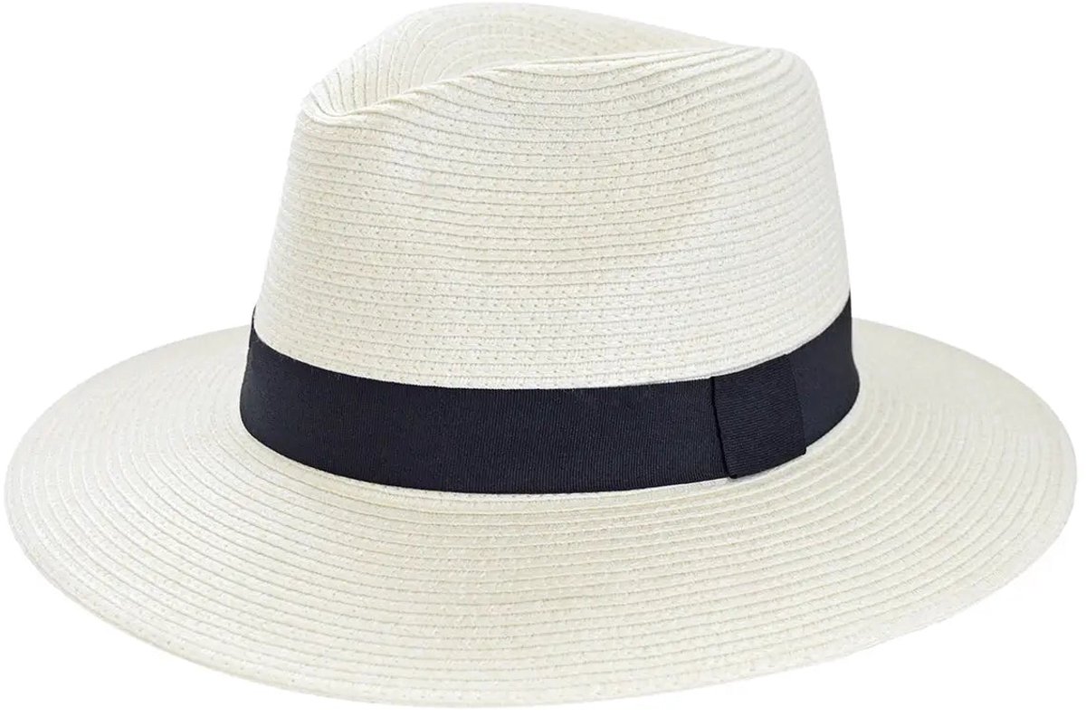 Fedora Hoed Dames & Heren - Barbados Zonnehoed Reishoed - UV Werend UPF50+ - Opvouwbaar - Maat: M-L: 58 cm - Ivory