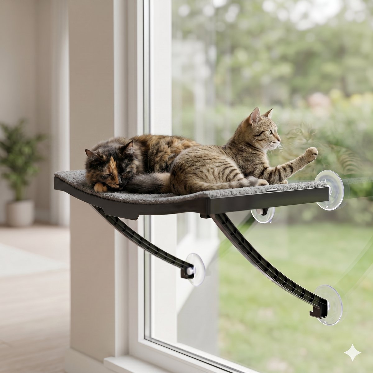 INDECOR Kattenhangmat / Kattenbed – Kattenslaapmand voor Raam – Kattenhangmat met Zuignappen – Comfortabele Kattenligplaats en Kattenmand - Zwart