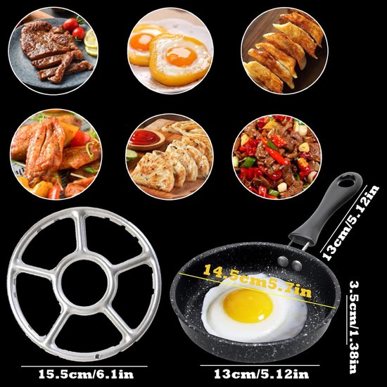 Draagbare Gietijzeren Mini-Eierpan 14 cm - Anti-Aanbak Omeletpan met Gasfornuis Frame voor Kamperen — afbeelding 5
