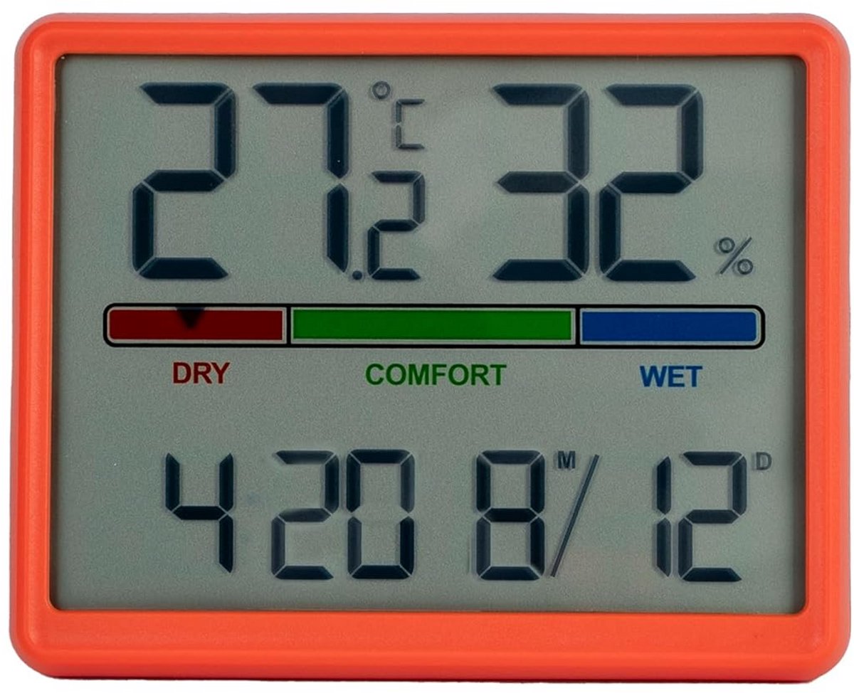 Digitale binnenthermometer met hygrometer - temperatuur en vochtigheid - klok en kalender - magnetisch en wandmontage - ABS