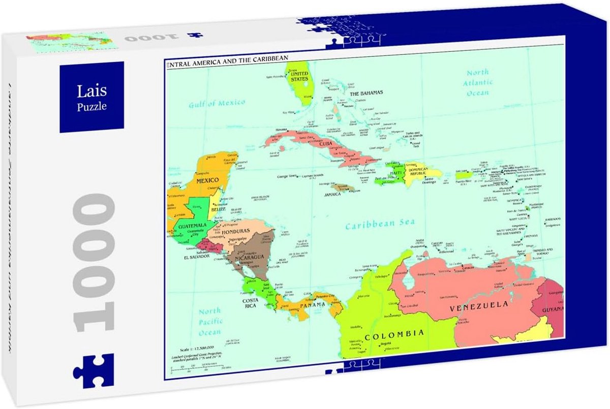 Puzzel 1000 stukjes: Landen en Zeeën van Centraal-Amerika en het Caribisch Gebied