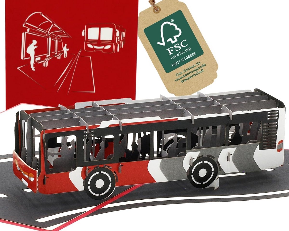3D Pop-up Kaart Busreis - Bus Chauffeur Theme Met Reisvoucher En Rijbewijs Design - Unieke Vouwkaart Voor Reisliefhebbers