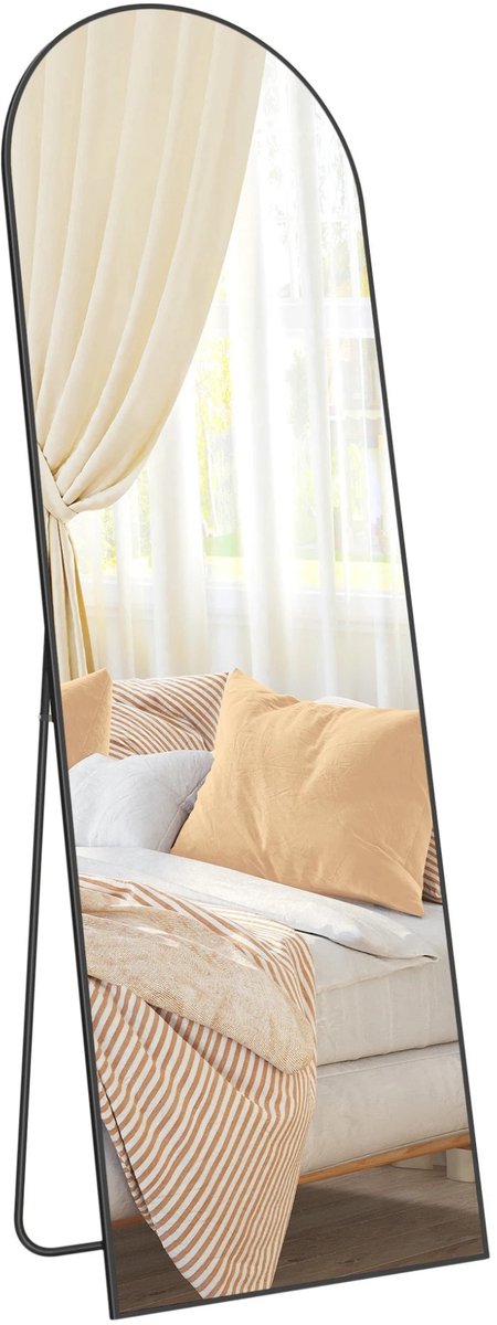 Stervia Spiegel - Grondspiegel - Verticale Spiegel - Spiegel Met Standaard - Zwart Frame -