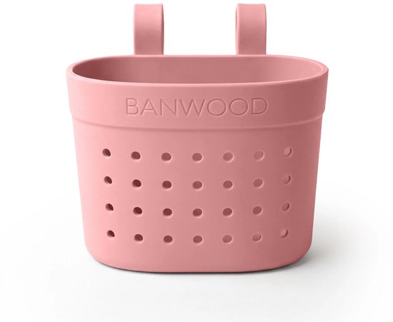 Roze Banwood mandje met geperforeerde zijkanten.