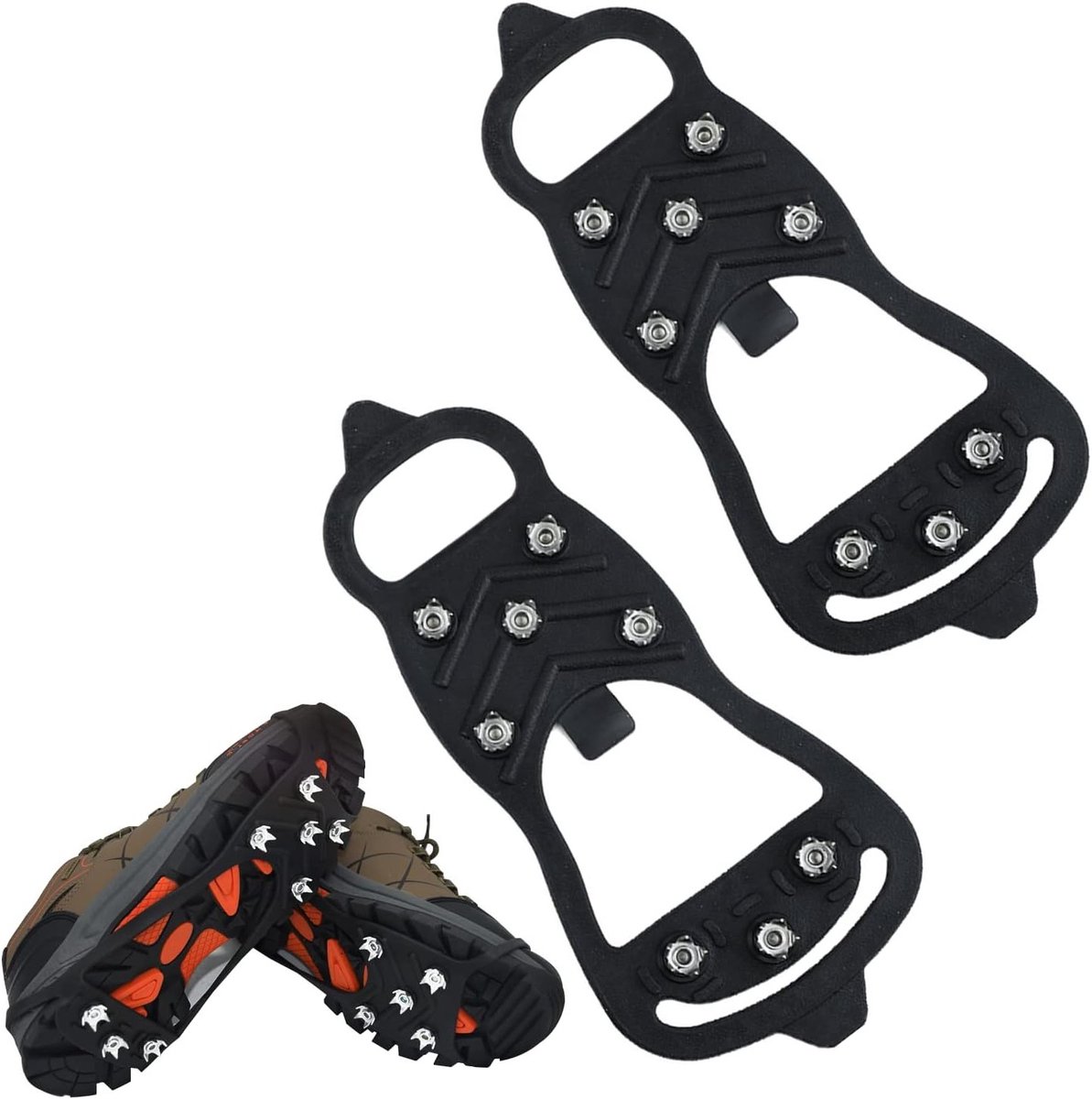 Universele antislip spikes voor schoenen, sneeuwklauwen met 8 stalen nagels, ideaal voor winterse omstandigheden en bergwandelen.