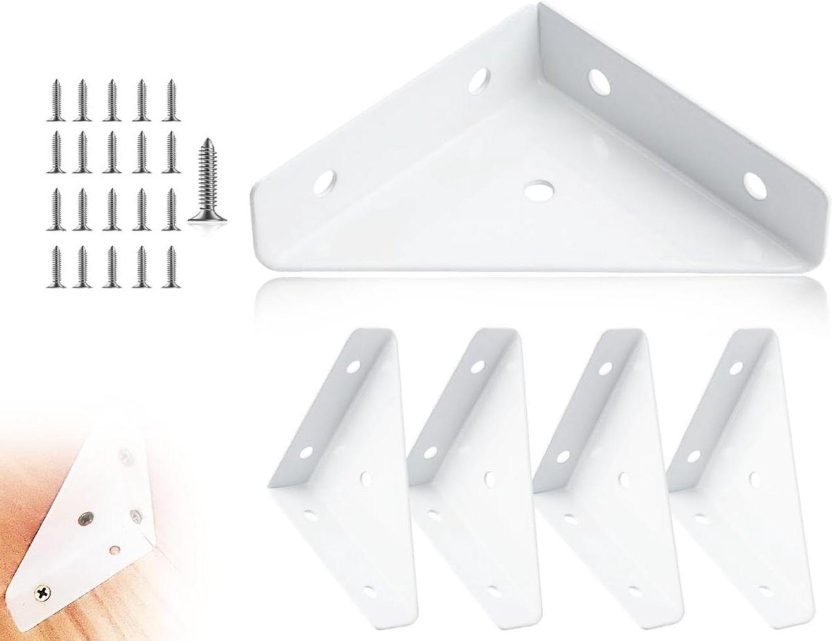 Hoekhouders Set - Verbindingsbeugels - Meubels Versterken - 90 Graden Bevestiging - 65 x 65 mm - Wit