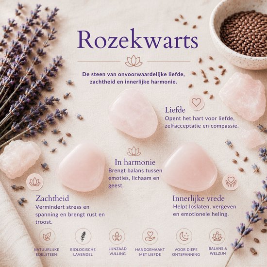 YoZenga oogkussen met Rozekwarts, lijnzaad & biologische lavendel - kristallen/edelstenen - Kleur: lightcoral - Yoga - Meditatie - Ontspanning - Ideaal bij hoofdpijn & stress klachten van YoZenga — afbeelding 3