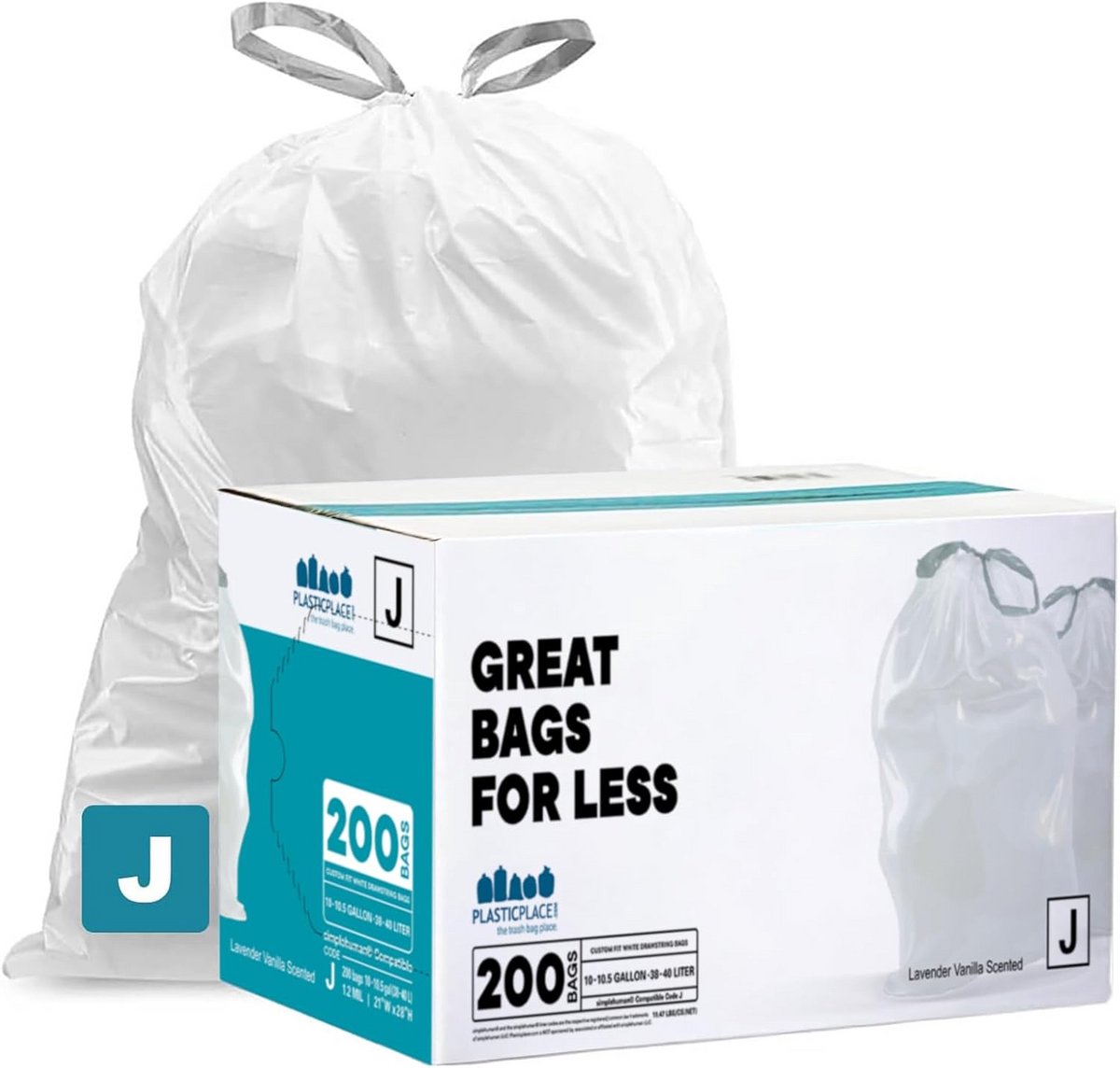 Witte Geurzakken met Lavendel & Vanille voor 38-40 Liter Afvalbakken - Trekbandsluiting - 200 Stuks