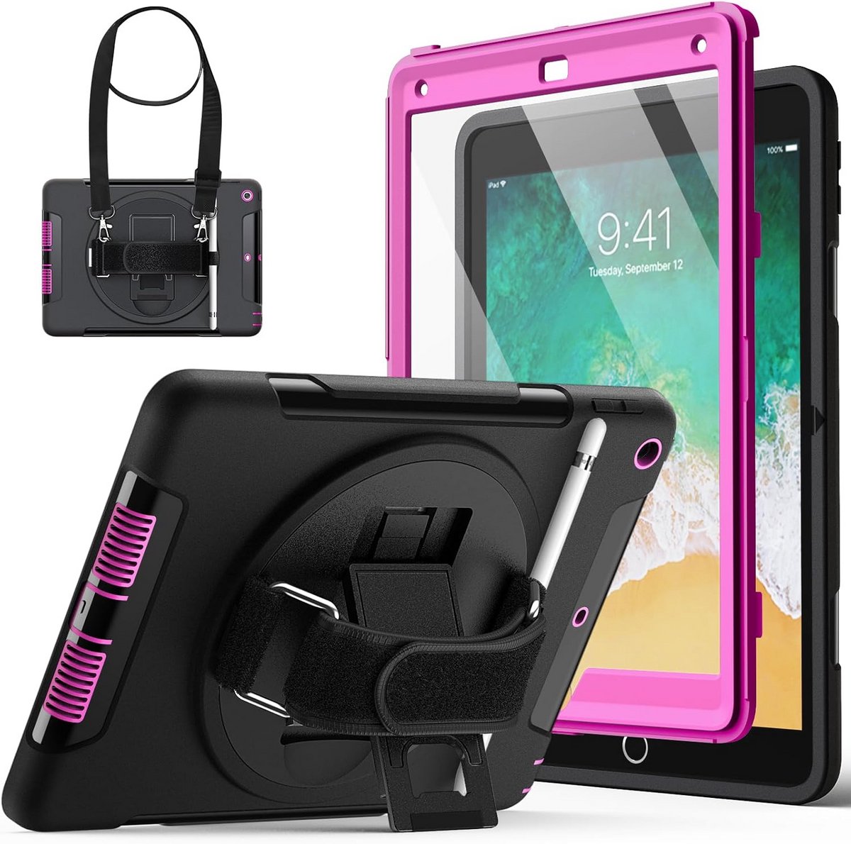 Robuuste iPad 9.7 inch (2018/2017) Hoes met Screenprotector en 360° Draaibare Standaard