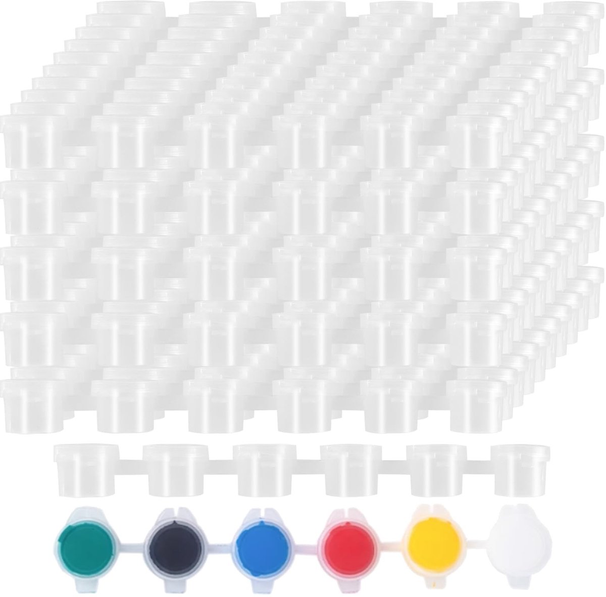 MTTproducts- Verfpotten 200 Stuks - Mini Lege Verf Potten - 6-in-1 Ontwerp - Kunst Ambachten - Lichtgewicht en Draagbaar - 3 ml Compartimenten - Verfstrip