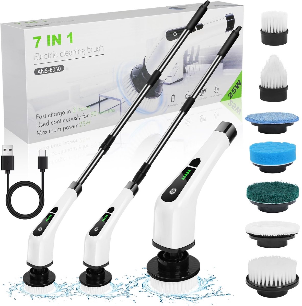 MTTproducts - Elektrische Reinigingsborstel met 7 Verwisselbare Koppen