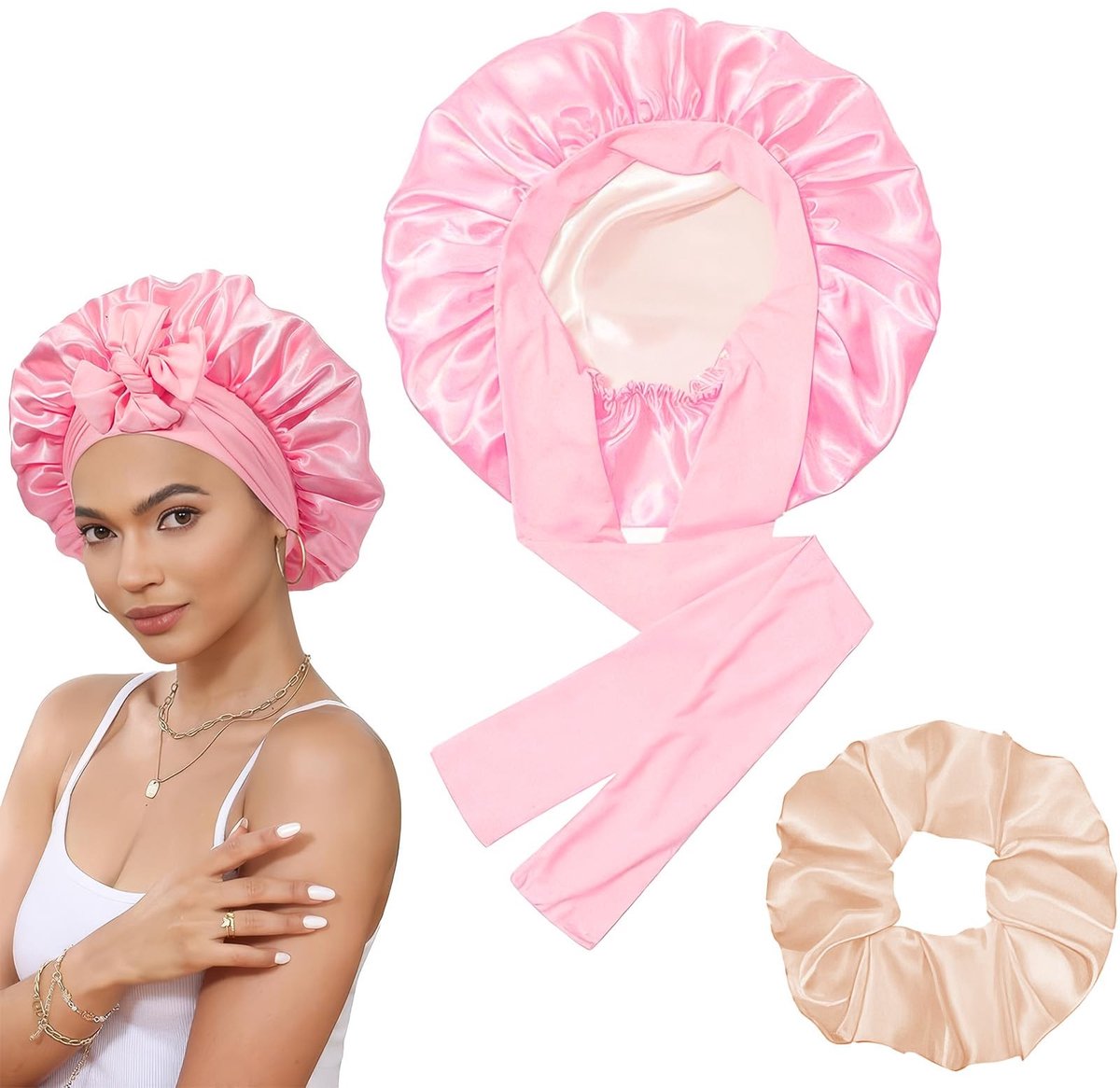MTTproducts- Nachthaar Muts - Verstelbare Slaapmuts - Zijde/Satijn Muts - Ademend/Huidvriendelijk - Bescherming Tegen Knopen - Comfortabel Voor Slaap - Slapmuts