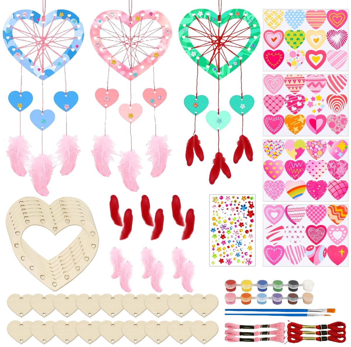 MTTproducts- Liefdesnetten handgemaakt - Houten decoratie - 4 stickers - Creatief schilderij - Dromenvanger - Afmetingen 13x11 cm