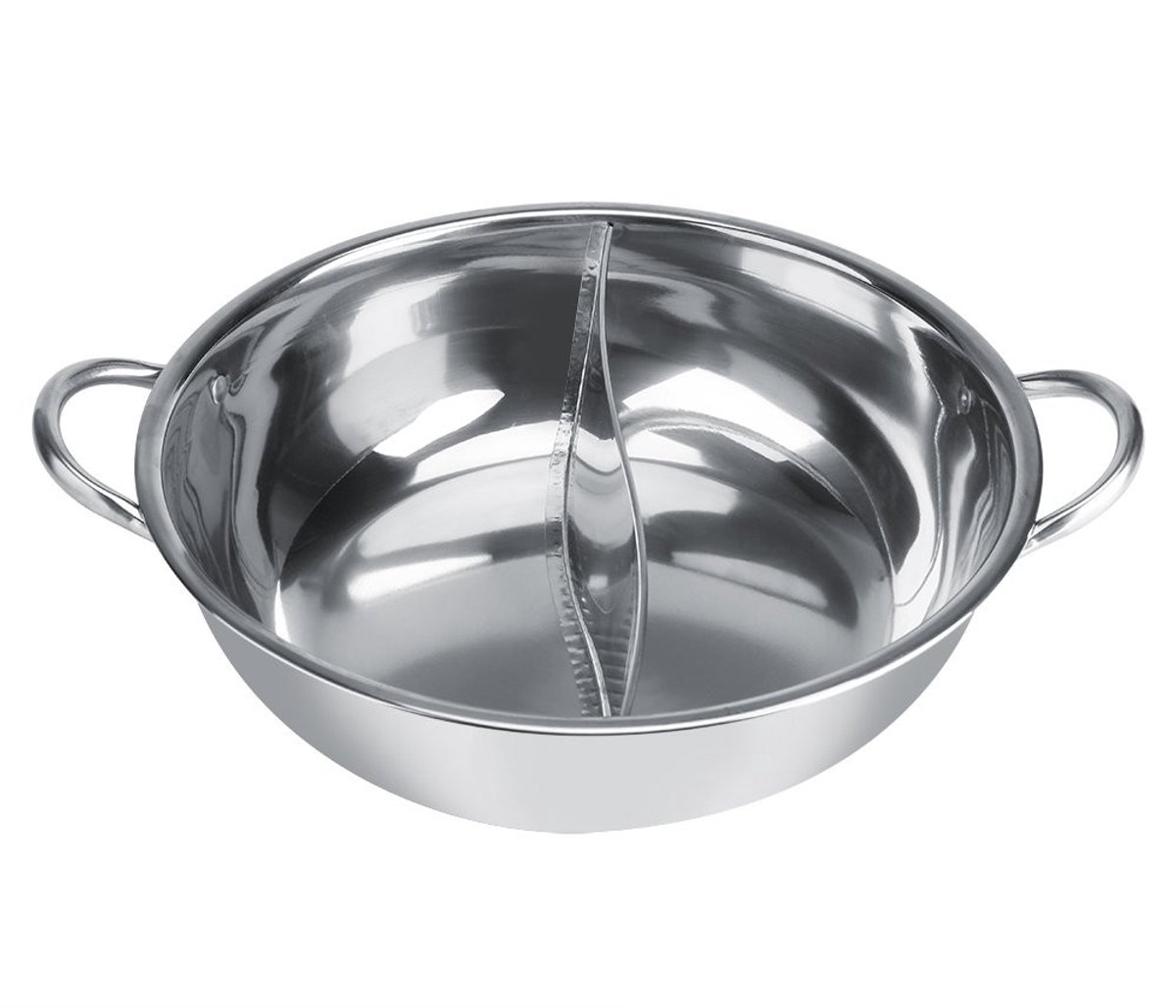 MTTproducts - Chinese Hot Pot - Shabu-Shabu - Twee Kamer Pot - 30cm - Geschikt voor 4-5 Personen - Inductie/Gas/Electric Oven - Silver