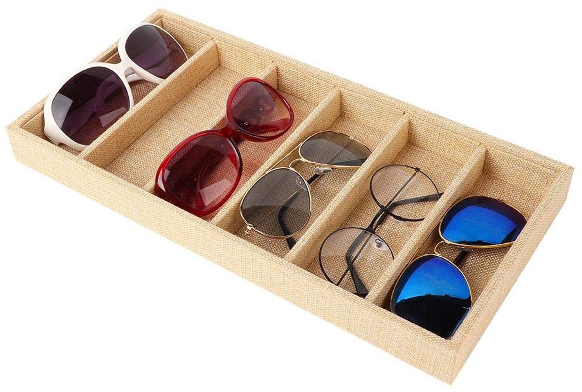 MTTproducts- Opbergdoos 6 vakken - Opbergdoos voor zonnebrillen - Opbergdoos voor sieraden - Jute materiaal - Milieuvriendelijk - Modern design - Sunglasses Box