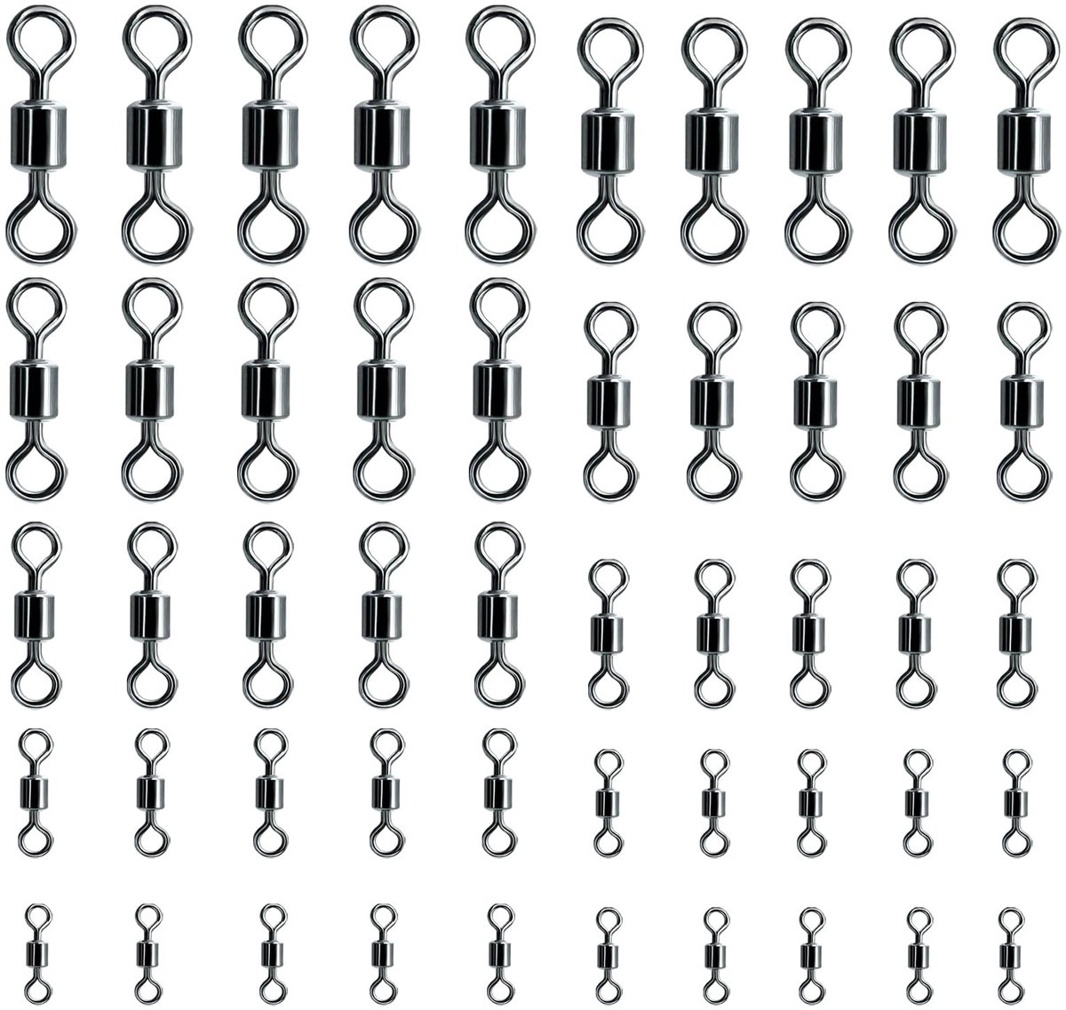 NTH products- Viswervels 50 Stuks - Draaibare Schacht - Corrosiebestendig Roestvrij Staal - Hoge Draagkracht - 10 Maten - Flexibele Rotatie - Visclips