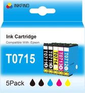 INKFIND T0715 inkt voor Epson711 Epson 711 EpsonT0715 inktcartridge multipack van 5 stuks (2 x Zwart, 1 x C/M/Y) voor Epson Stylus D120, S20, S21, SX100, SX105, SX110, SX115 SX200 SX205 SX210 SX215 SX218 SX400 SX405 SX410 SX415 SX510W SX600FW SX610