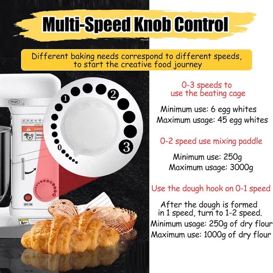 Keukenrobot - Keukenmixer - Bakken en Koken - 3-in-1 Multifunctioneel - 7 Liter Kom - Wit — afbeelding 5