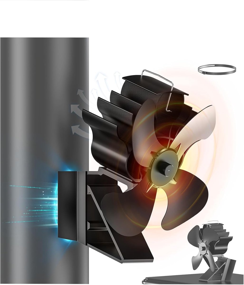 Magnetische Kachelventilator - Houtkachel Ventilator - Warmte Verdelen - Stroomloos Werken - 15 x 13 x 19 cm - Zwart