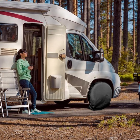 4 Stuks Zwarte Universele Bandhoezen Waterdicht voor Auto, Camper en Trailer — afbeelding 5