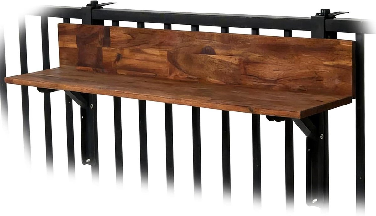 Balkonrelingtafel - Hangtafel terras - Buitenleven ontspannen - Opvouwbaar zonder gereedschap - 120 cm lengte - Houtkleur