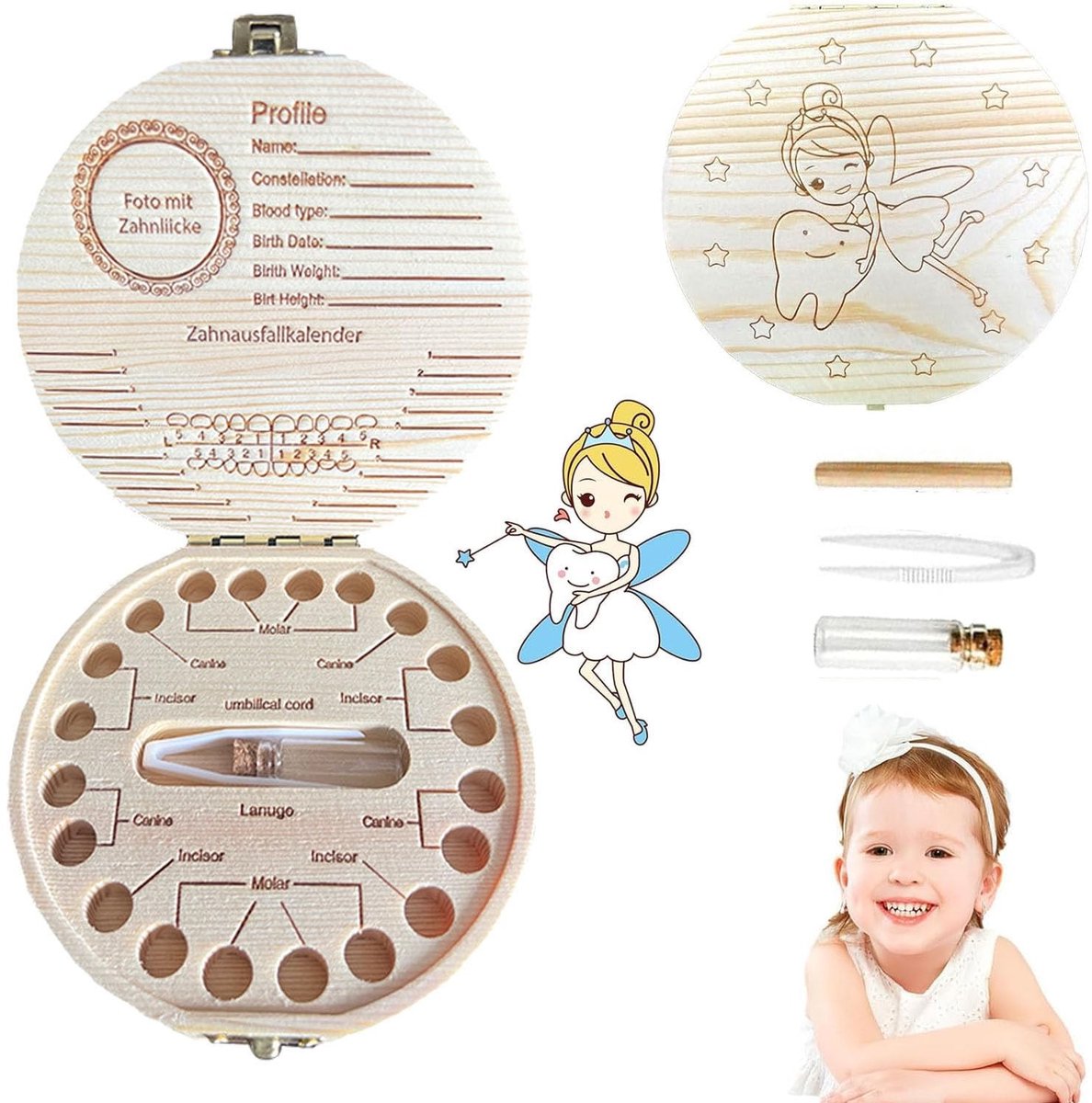 Cosensi- Melktandendoos - Houten Opbergdoos - Persoonlijk Souvenir - Kindertanden Bewaren - Mooi Afgewerkt - Lange Levensduur - Tandenbox