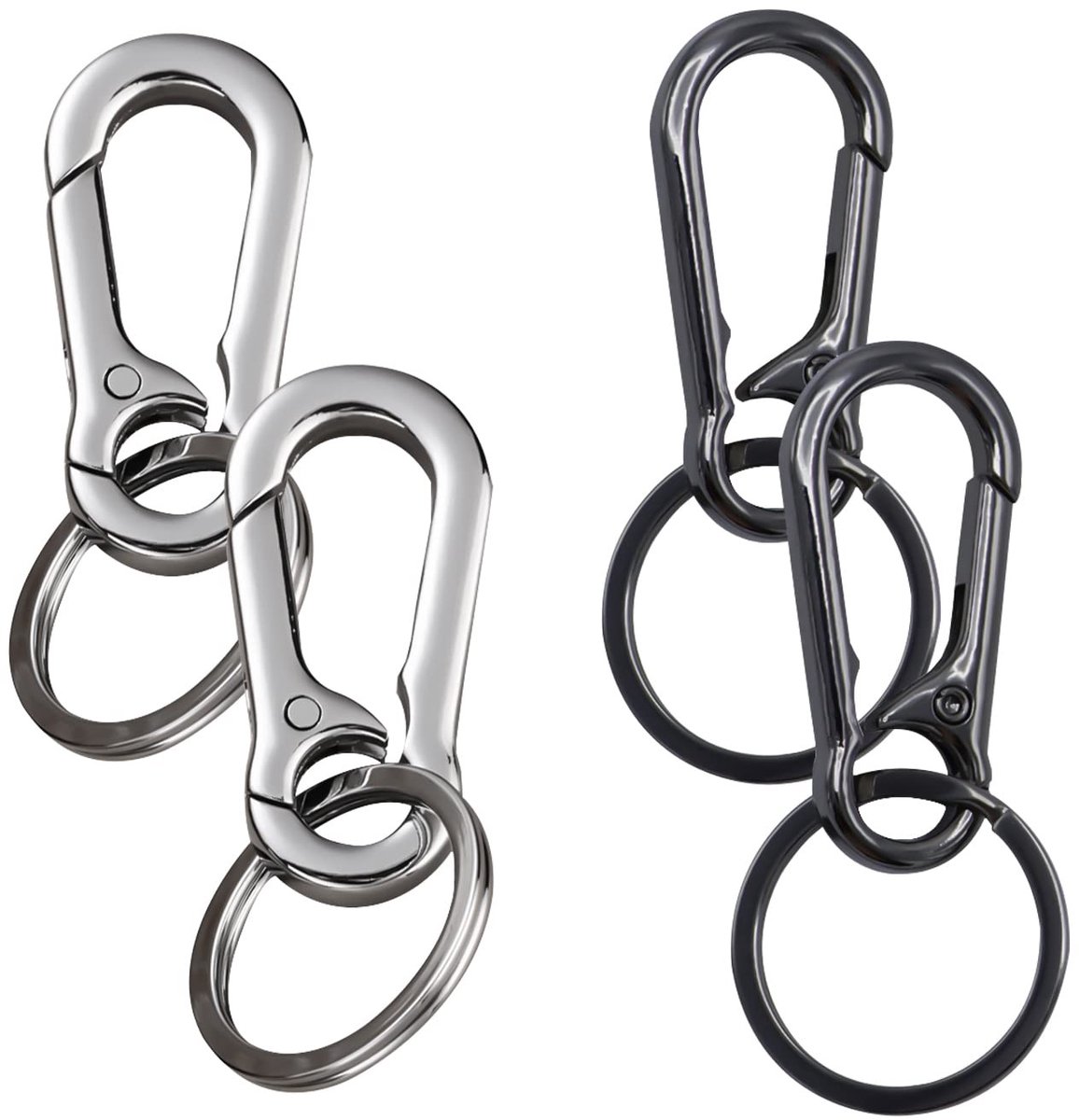 Cosensi- Sleutelring 4-delig - Metalen Sleutelring - Karabijnhaak - Duurzaam - Zwart/Zilver - Afmetingen 22 mm x 47 mm, 30 mm x 70 mm - Sleutelhanger