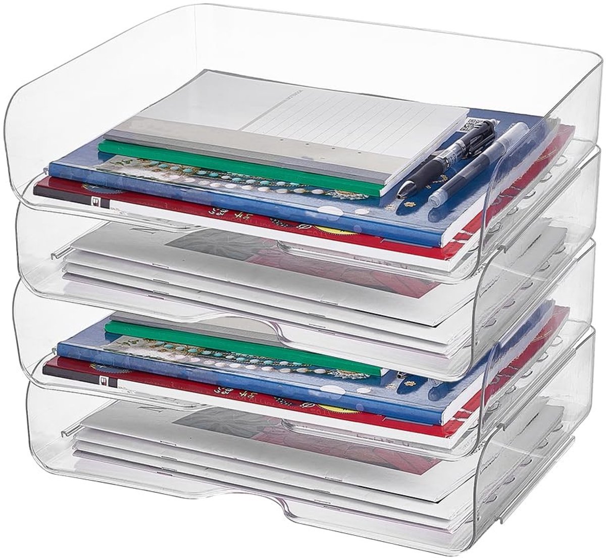 Cosensi- Papierorganizer Stapelbaar - Documenthouder A4 - Bureau Bakje - Transparant Acryl - 4 Stuks - Schokbestendig en Makkelijk Schoon te Maken