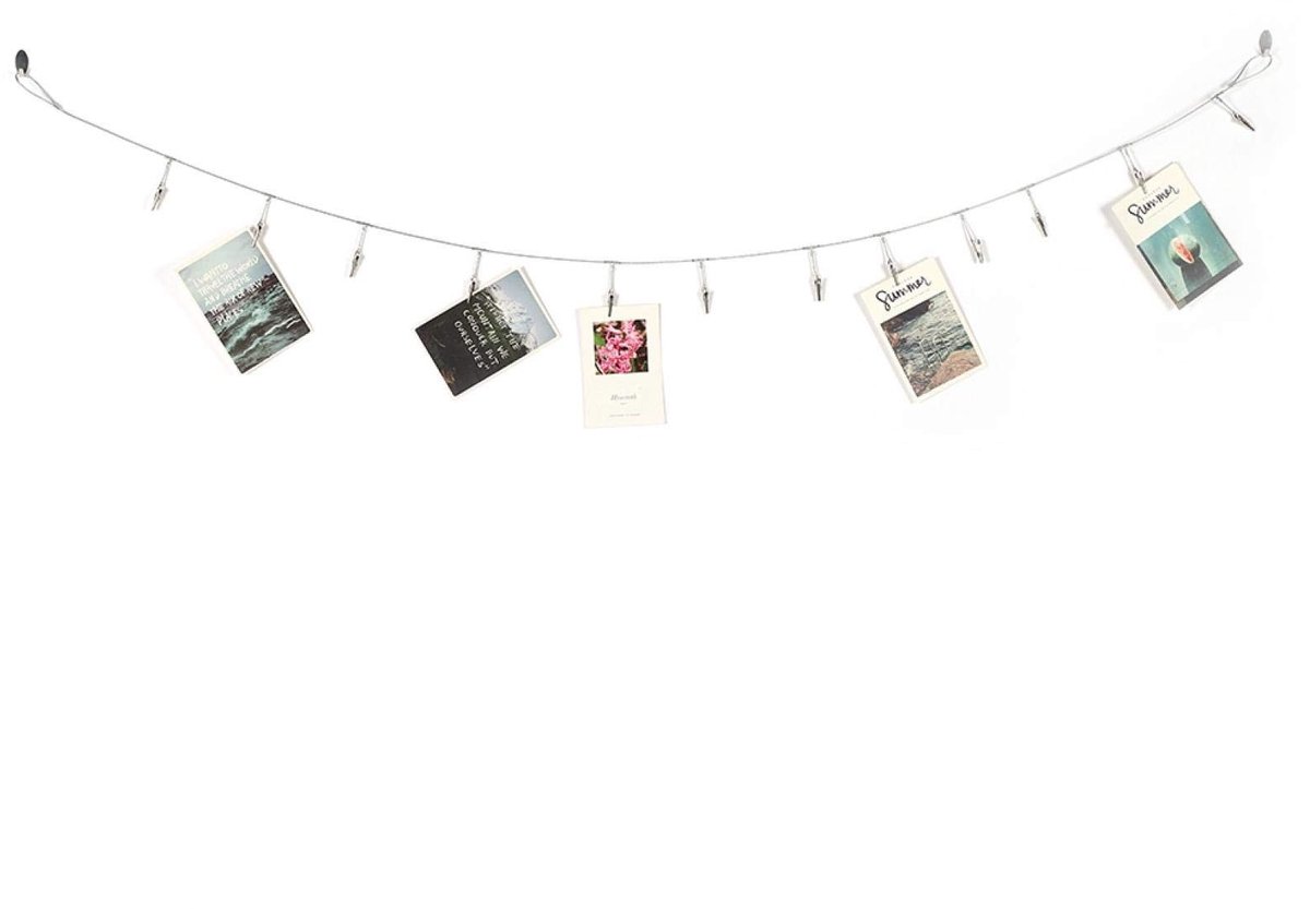 Byshayne- Fotohouder Draadkabel met 12 Clips - Fotoclip - Wanddecoratie - Staal/IJzer - 156,5 cm - Betrouwbare Kwaliteit - Foto Ophang Systeem