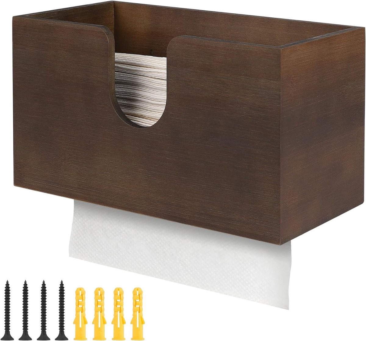 Bamboe Papier Handdoek Dispenser voor Wand en Tafel, 27.5 x 15 x 13 cm, Geschikt voor V/C/Z, Vouwbare Handdoeken, Bruin, Ideaal voor Keuken en Badkamer