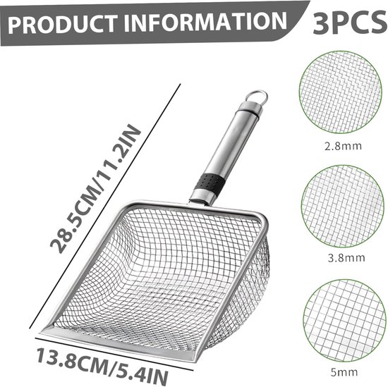 Zandzeef Set - Grondzeef Compostzeef - Tuinieren Compost Zand - Roestvrij Staal Handvat - 3 Maten 2.8-5mm - Zilver — afbeelding 5
