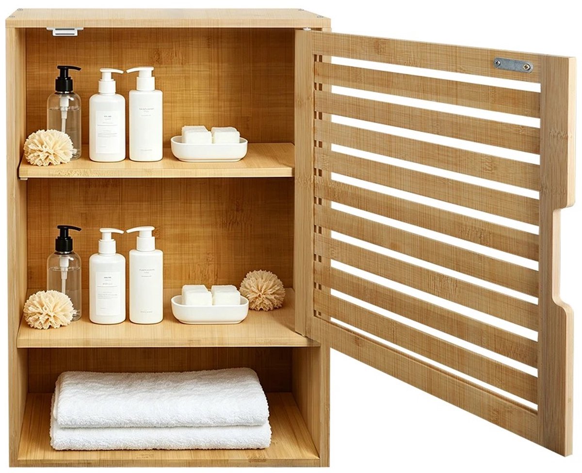 Dailygoods Wandmeubel voor badkamer, bamboe medicijnkastje, enkele deur met verstelbare pl