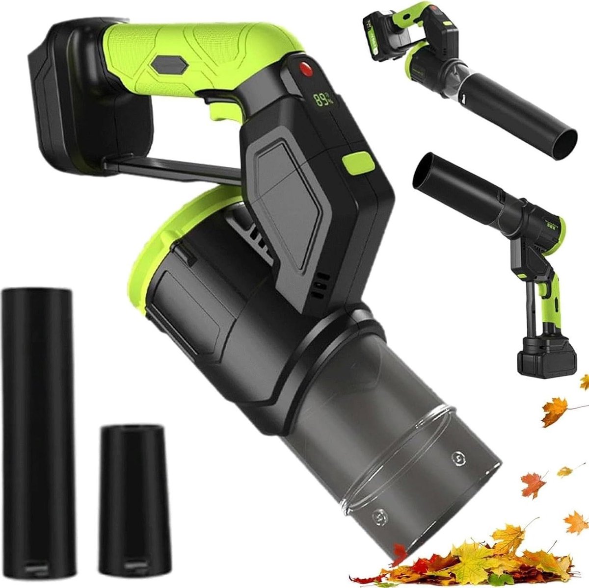 Elektrische Bladblazer - Accu Bladblazer Draadloos - Tuinonderhoud Reinigen - Instelbare Windkracht - 1.5 kg - Zwart Groen