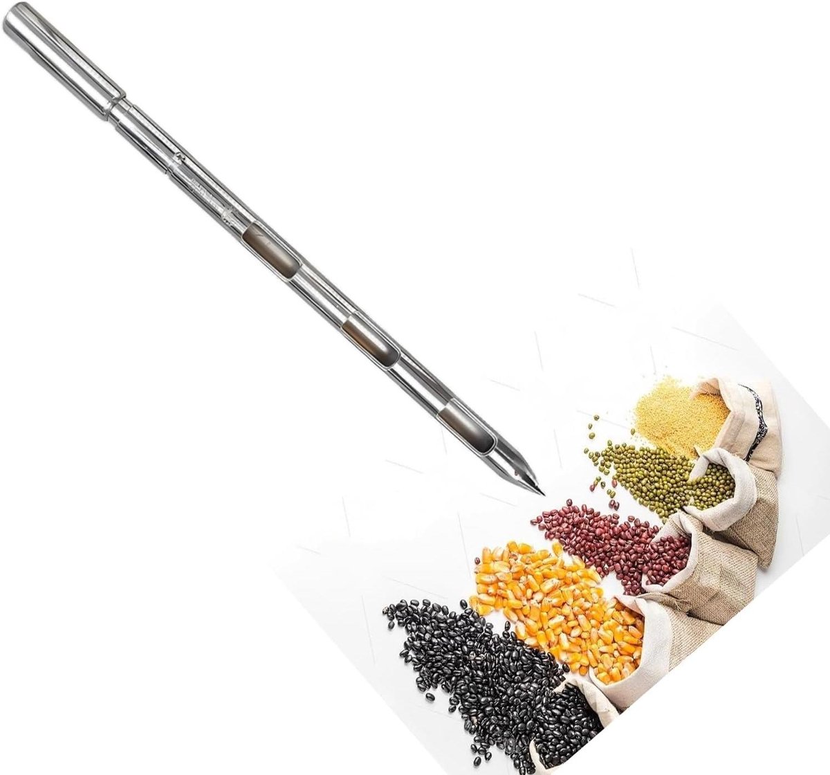 Graansonde Sampler - Bemonsteringsbuis Bodem - Materiaal Bemonsteren - Dubbellaags Ontwerp - 1.0 m Lengte 25 mm - Zilver