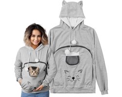 Dames Hoodie met Buidel voor Kat of Kleine Hond - Warm Trui met Oortjes