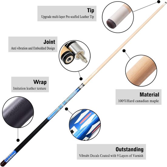 Set van 2 biljartkeu's van esdoorn met linnen coating - 147,3 cm — afbeelding 5
