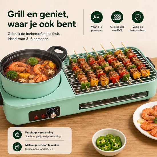 Celestul 3-In-1 Multikookmachine - Elektrische Grill - Hete Pot - Rookloze Barbecue - Tafelgrill - Grillplaat - Koken - Zwart — afbeelding 3