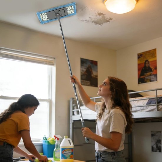 Bezem met Telescoopsteel - Vloerreiniger Lange Steel - Huis Schoonmaken - Draaibare Reinigingskop - 135 cm steel - Blauw — afbeelding 2
