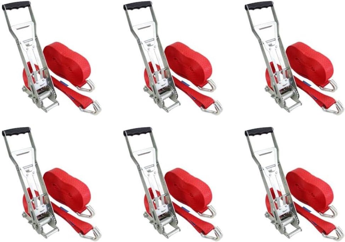Sjorband 5 Ton - Spanband Ratel - Lading Zekeren - Ergo Hefboomratel - 10 Meter - Rood
