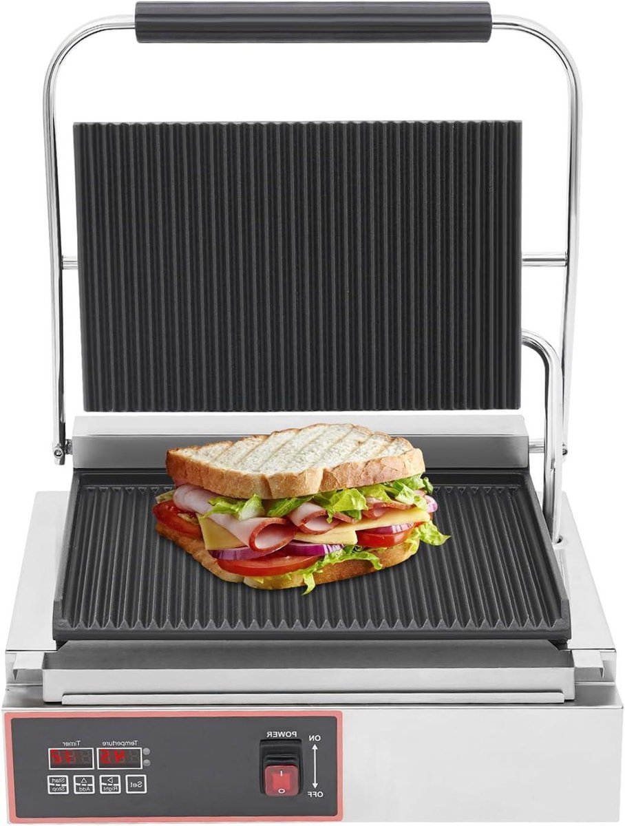 Contactgrill Sandwichmaker - Tafelgrill XXL - Snelle maaltijden - Temperatuurregelaar LED - 34x23cm Platen - Zilver Zwart