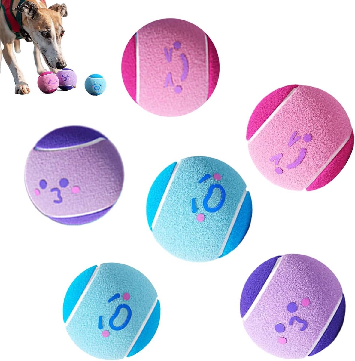 Hondenoefening Tennisballen - Huisdier Speelgoed - Actief Spel - Stil Indoor Plezier - 6 stuks - Meerdere kleuren