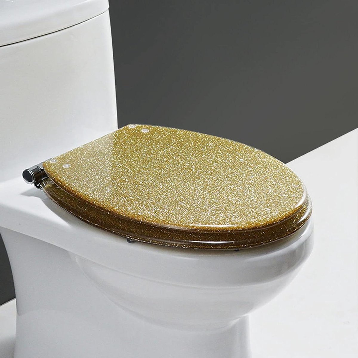 WC-bril D-vorm - Toiletzitting Comfort - Badkamer Hygiëne - Softclose Mechanisme - 42 x 36 cm - Goud met glitter