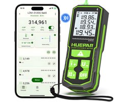 Huepar Laserafstandsmeter 120 Meter met Bluetooth App – Groene Laser – Plattegrond Tekenen – Digitale Afstandsmeter Oplaadbaar – Hoeksensor – IP54 – 3 Stroommogelijkheden – S120G-BT