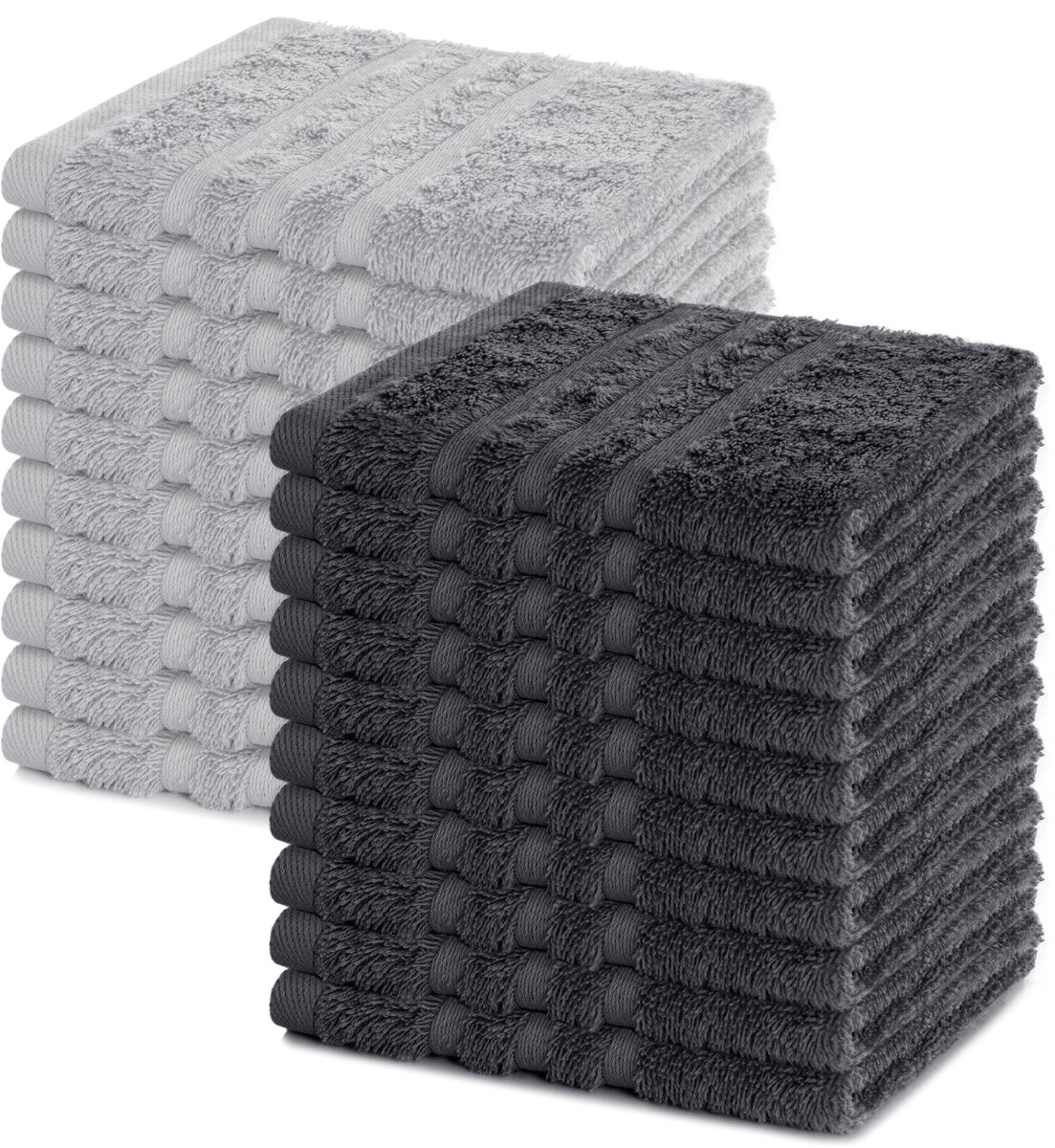 Lavea® Set van 20 gastendoekjes 30x30 cm – 100% katoen – Zacht en absorberend – Ideaál als washandje, gastendoekje of handdoek voor dagelijks gebruik – Antraciet en Zilver