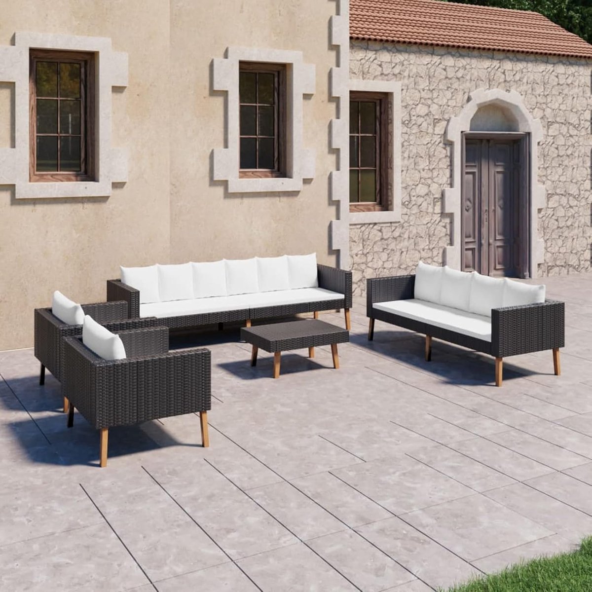 Royal Haven Luxe Modulaire Tuinloungeset 5-Delig met Kussens 3-Zitsbank, 2-Zitsbank, 2 Fauteuils en Salontafel 106 x 68 x 27 cm Zwart