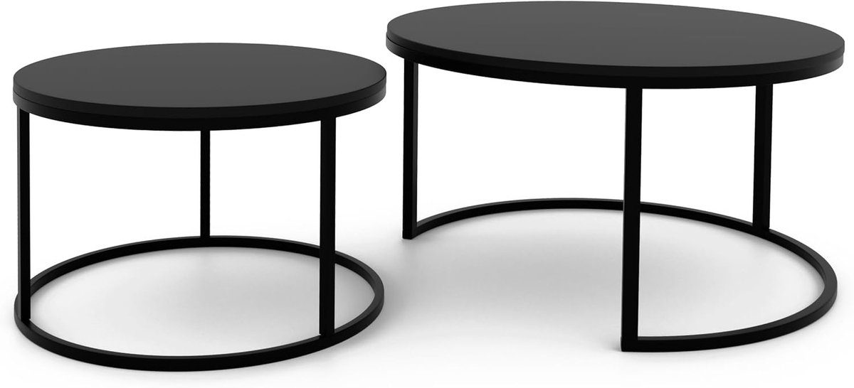 Set van 2 ronde salontafels - In elkaar schuifbaar - Salontafel Zwart Mat