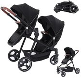 Velmio Tweeling buggy - Duo kinderwagen - Dubbele kinderwagen - Incl. 2 Omvormbare Zitjes & Reiswiegjes - Schokabsorberend - Duo Buggy - Verstelbaar - Zwart