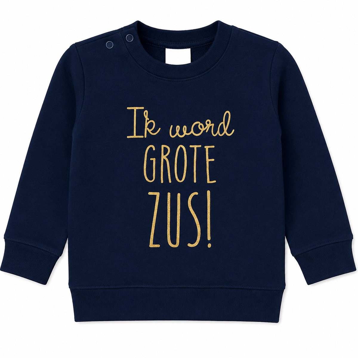 Sweater shirt trui voor kind - Big sis Sister - Maat 104 blauw goud - Ik word grote zus - Zwanger bekendmaking Baby - Geboorte - Gezinsuitbreiding - Aankondiging - Cadeau - Zwangerschapsaankondiging - Girl