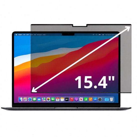 Privacyfilter voor een 15,4 inch MacBook met een donkergrijs scherm.